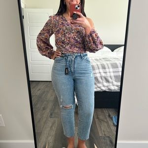 Express Distressed High Waist Straight Leg Curvy Mom Jeans